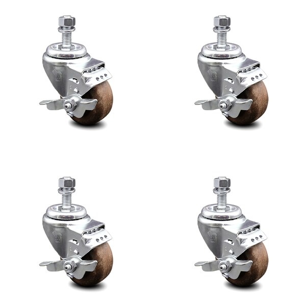 Service Caster 3 Inch High Temp Glass Filled Nylon 12mm Threaded Stem Caster Set with Brake SCC-TS20S314-GFNSHT-TLB-M1215-4 - main